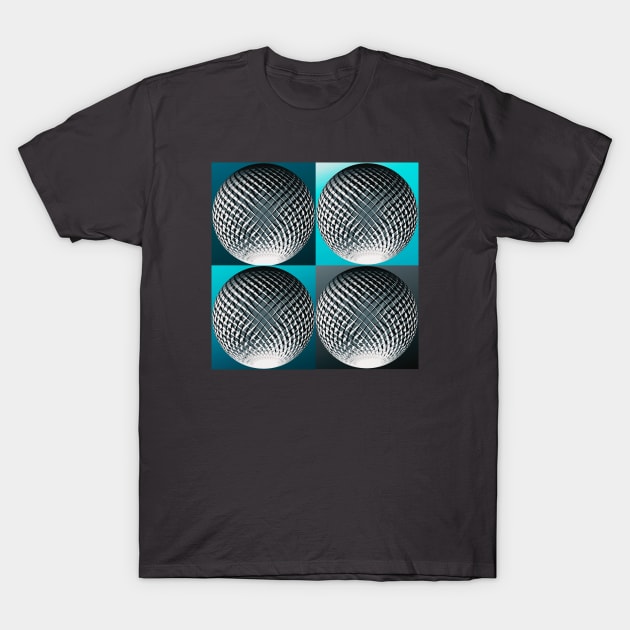 Silver spheres in 3d optic on blue, turquoise, teal pop art backgrounds T-Shirt by Bailamor